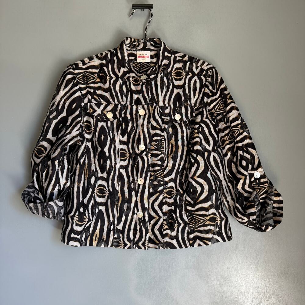 RUBY RD. FAVORITES Women's M/L Ikat Style Print Blouse Jacket Sheer Boho Hippie